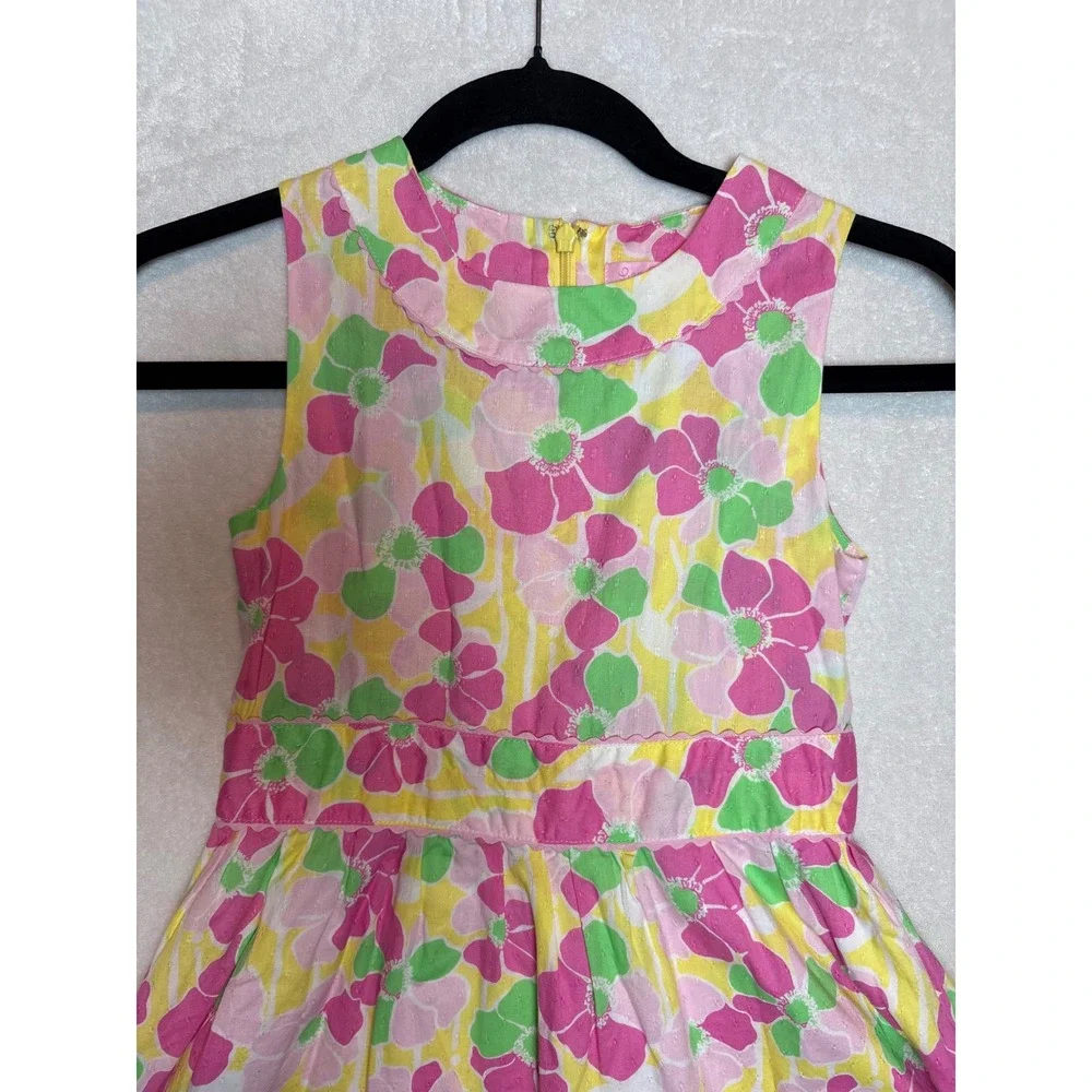 Lilly Pulitzer Girls Rainforest Pink Yellow Green Floral Cotton Dress Size 8